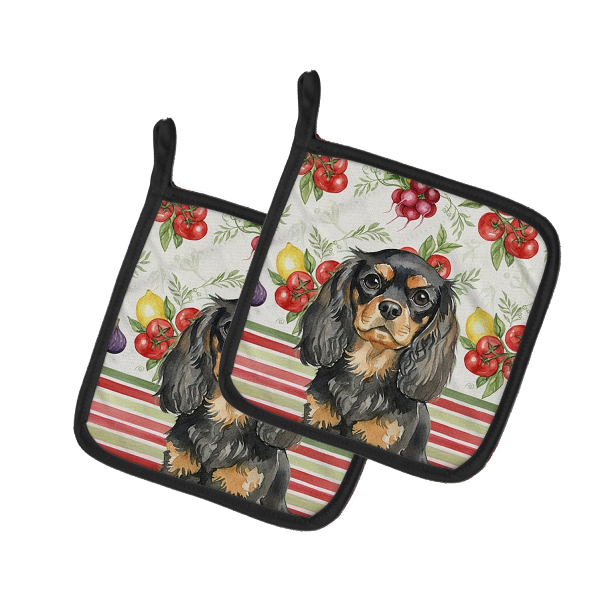 Picture of Carolines Treasures WDK8234PTHD Unisex Adult Black & Tan English Toy Spaniel Vegetables Pot Holders - 7.5 x 7.5 in. - Set of 2