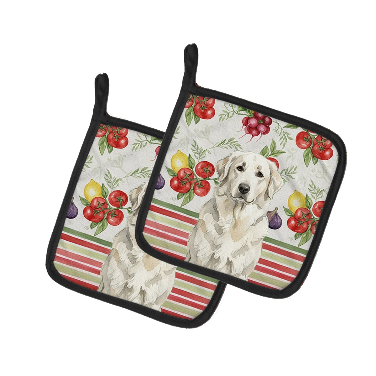 Picture of Carolines Treasures WDK8258PTHD Unisex Adult White Great Pyrenees Vegetables Pot Holders - 7.5 x 7.5 in. - Set of 2