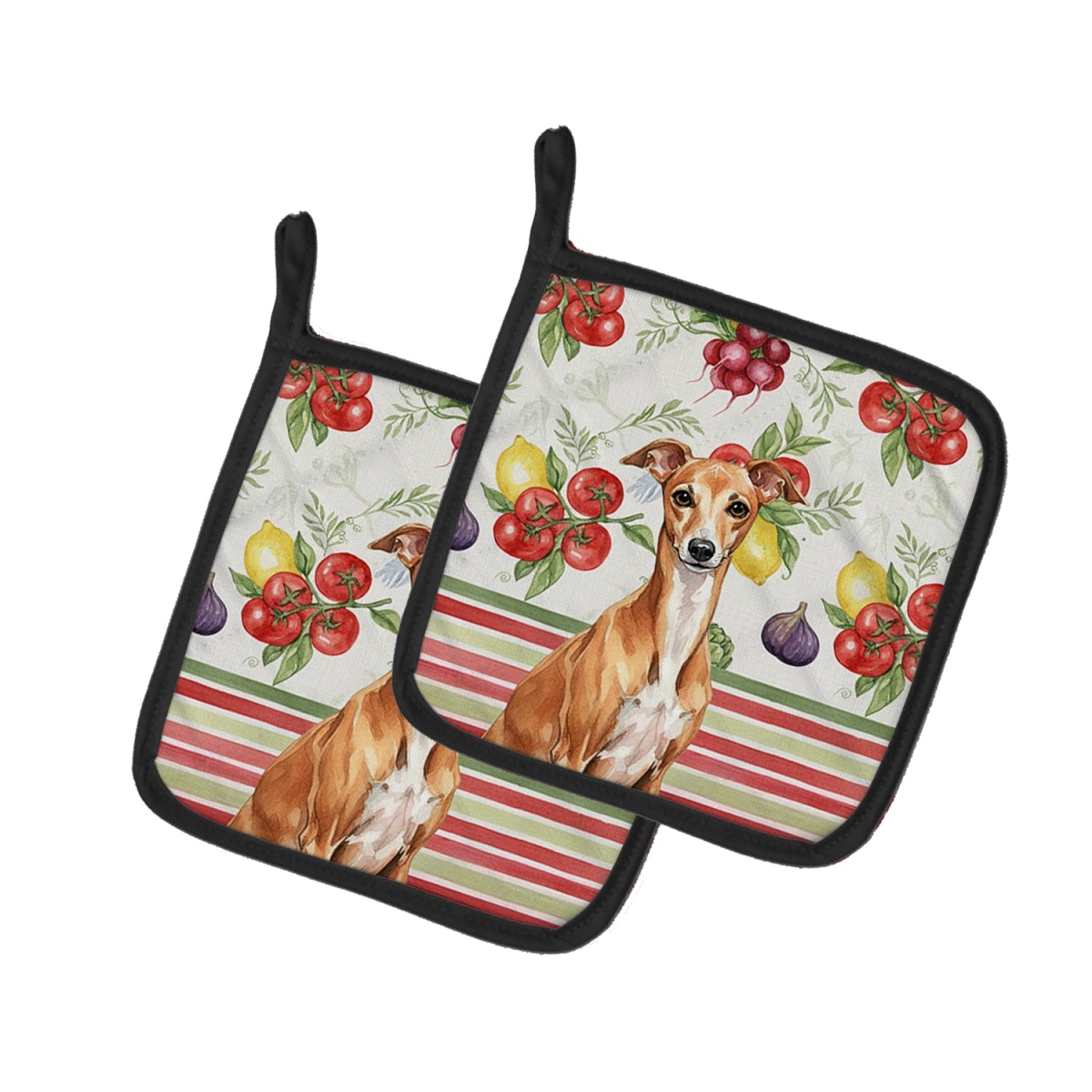Picture of Carolines Treasures WDK8281PTHD Unisex Adult Red Italian Greyhound Vegetables Pot Holders - 7.5 x 7.5 in. - Set of 2