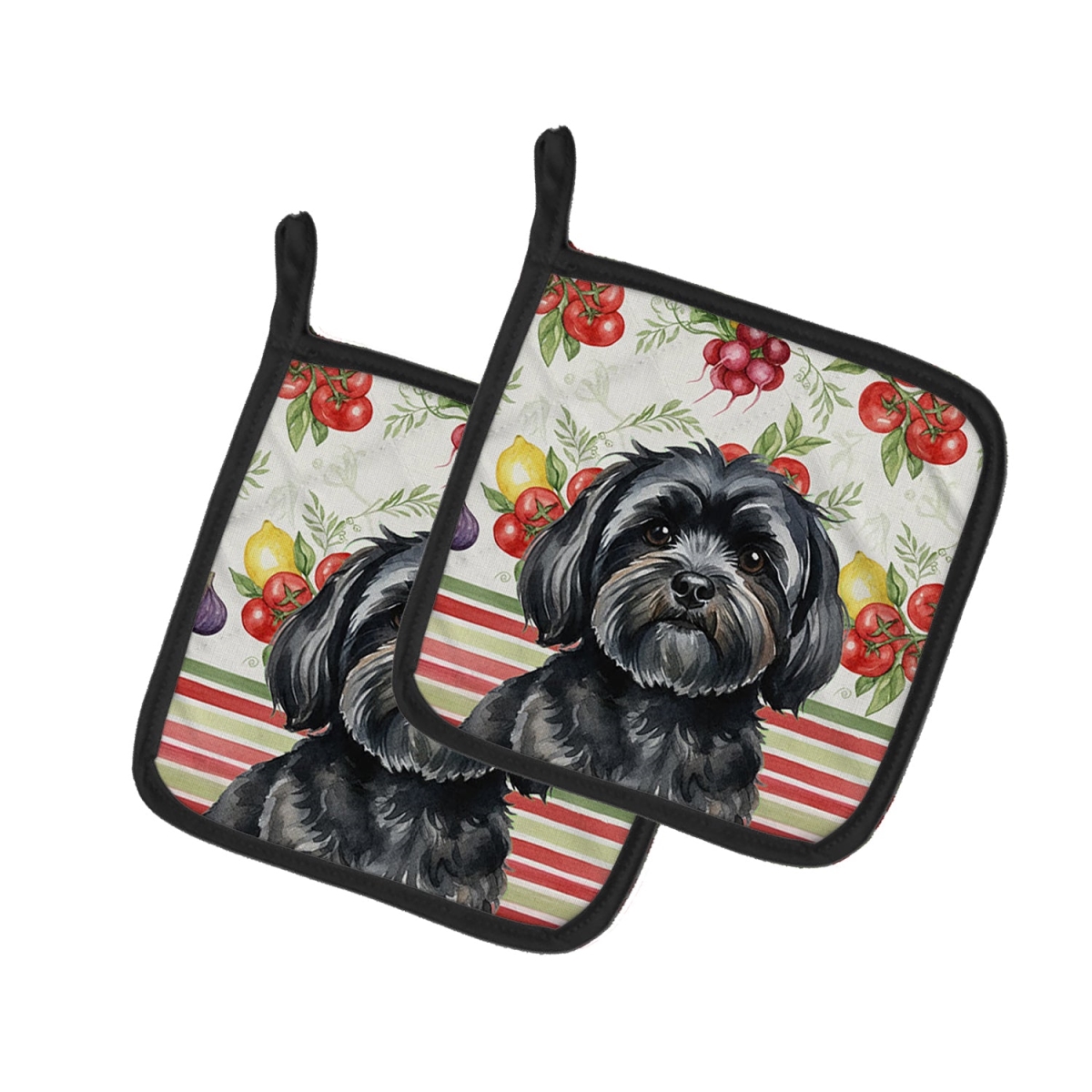Picture of Carolines Treasures WDK8301PTHD Unisex Adult Black Lhasa Apso Vegetables Pot Holders - 7.5 x 7.5 in. - Set of 2