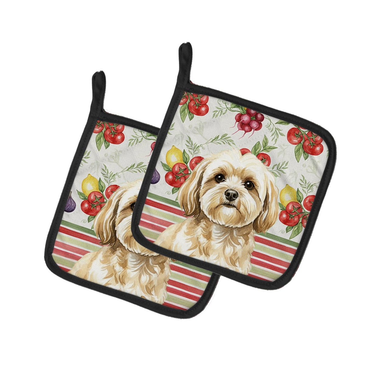 Picture of Carolines Treasures WDK8302PTHD Unisex Adult Cream Lhasa Apso Vegetables Pot Holders - 7.5 x 7.5 in. - Set of 2