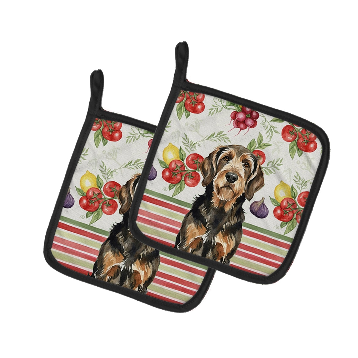 Picture of Carolines Treasures WDK8338PTHD Unisex Adult Black & Tan Otterhound Vegetables Pot Holders - 7.5 x 7.5 in. - Set of 2