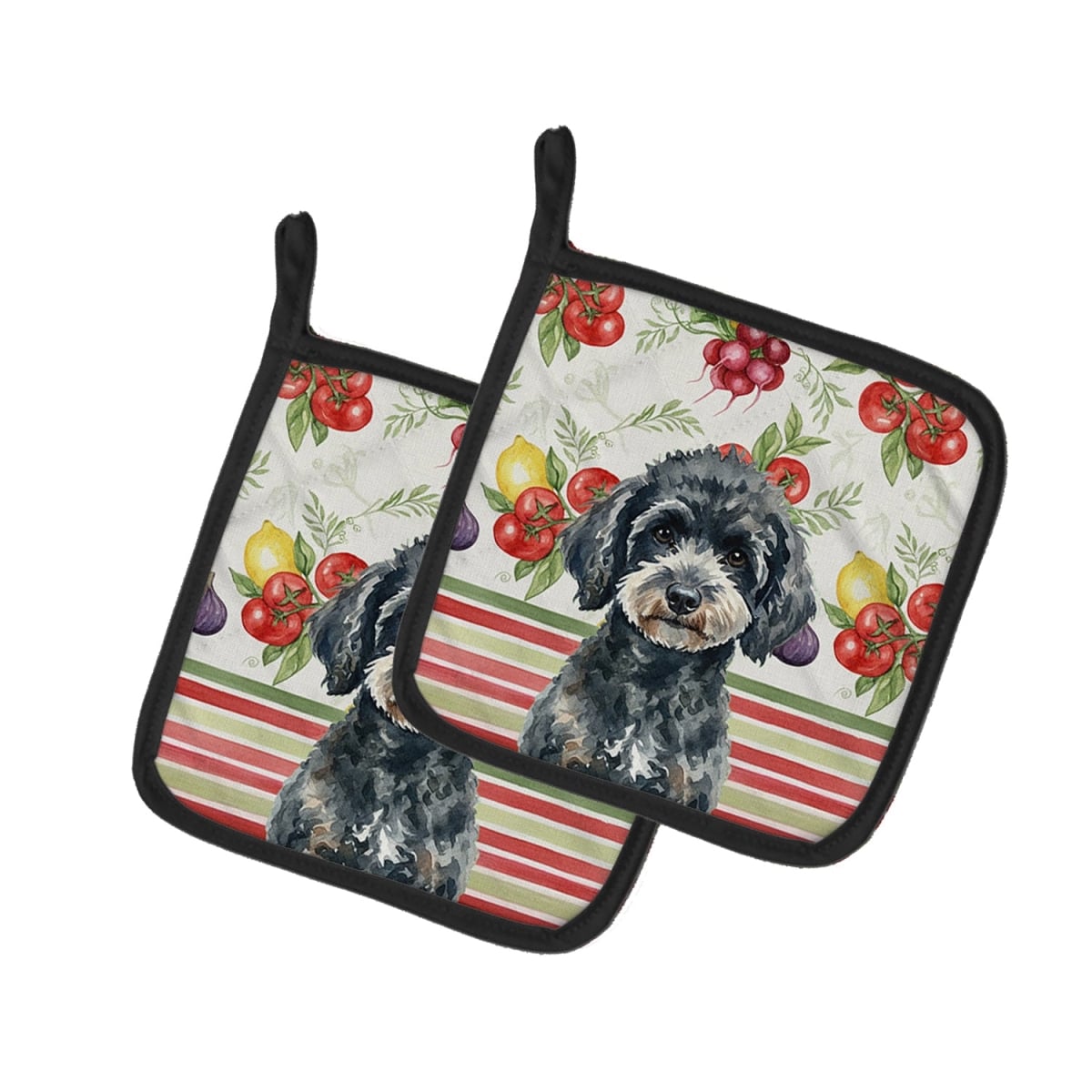 Picture of Carolines Treasures WDK8364PTHD Unisex Adult Miniature Black Poodle Vegetables Pot Holders - 7.5 x 7.5 in. - Set of 2