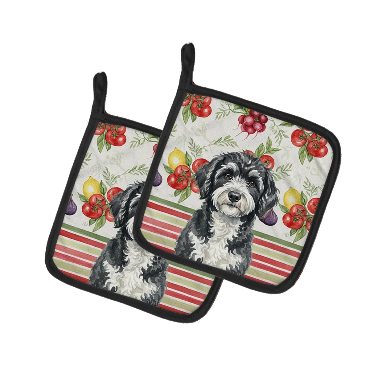 Picture of Carolines Treasures WDK8378PTHD Unisex Adult Portuguese Water Dog Vegetables Pot Holders - 7.5 x 7.5 in. - Set of 2