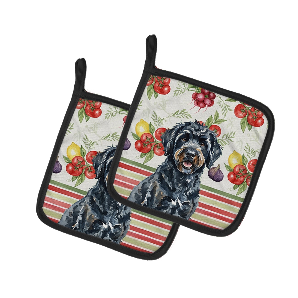 Picture of Carolines Treasures WDK8379PTHD Unisex Adult Black Portuguese Water Dog Vegetables Pot Holders - 7.5 x 7.5 in. - Set of 2