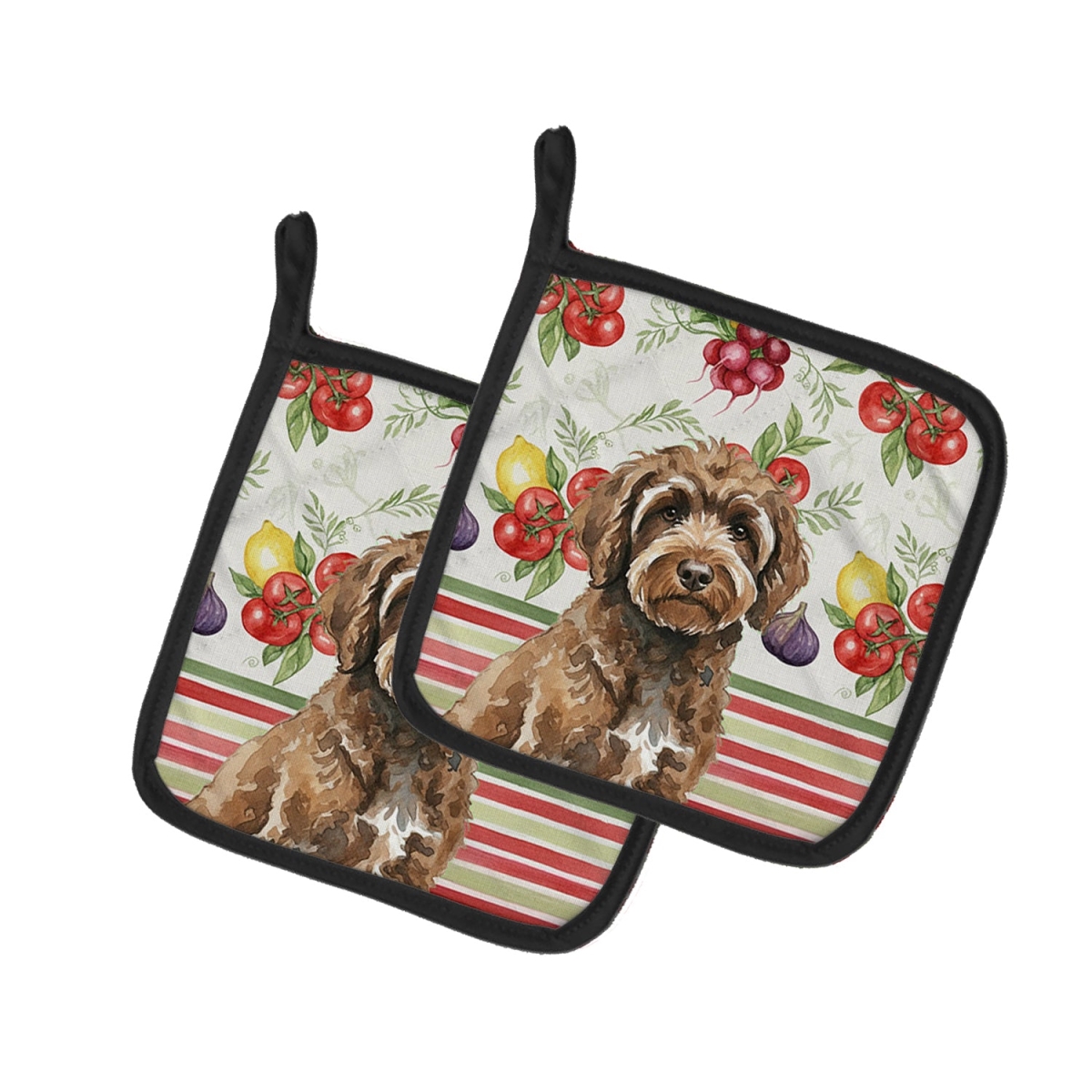 Picture of Carolines Treasures WDK8380PTHD Unisex Adult Brown Portuguese Water Dog Vegetables Pot Holders - 7.5 x 7.5 in. - Set of 2