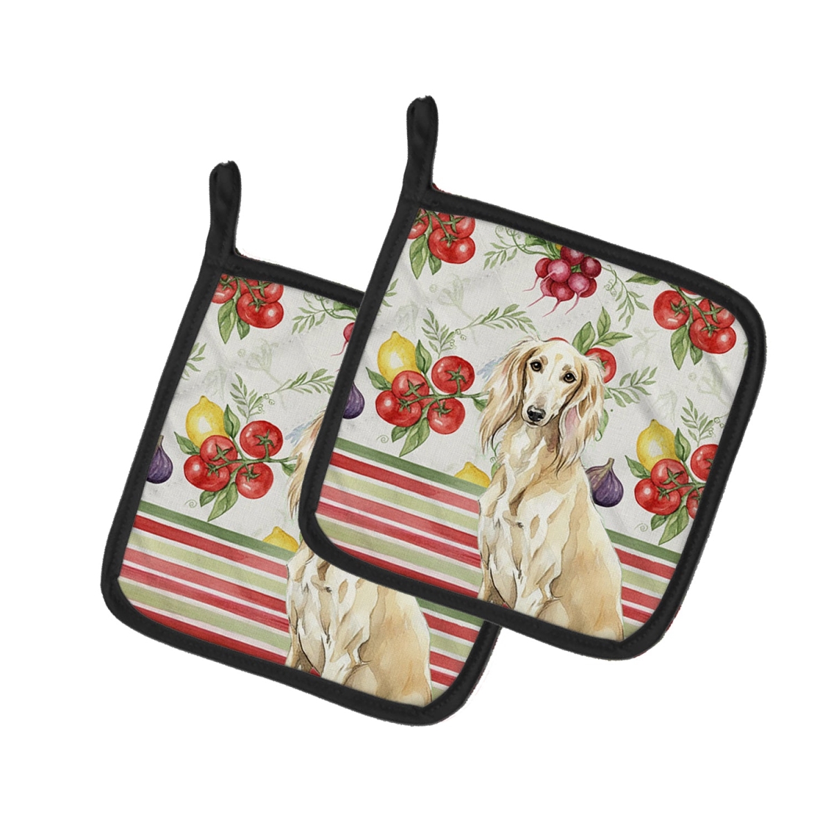 Picture of Carolines Treasures WDK8395PTHD Unisex Adult Cream Saluki Vegetables Pot Holders - 7.5 x 7.5 in. - Set of 2