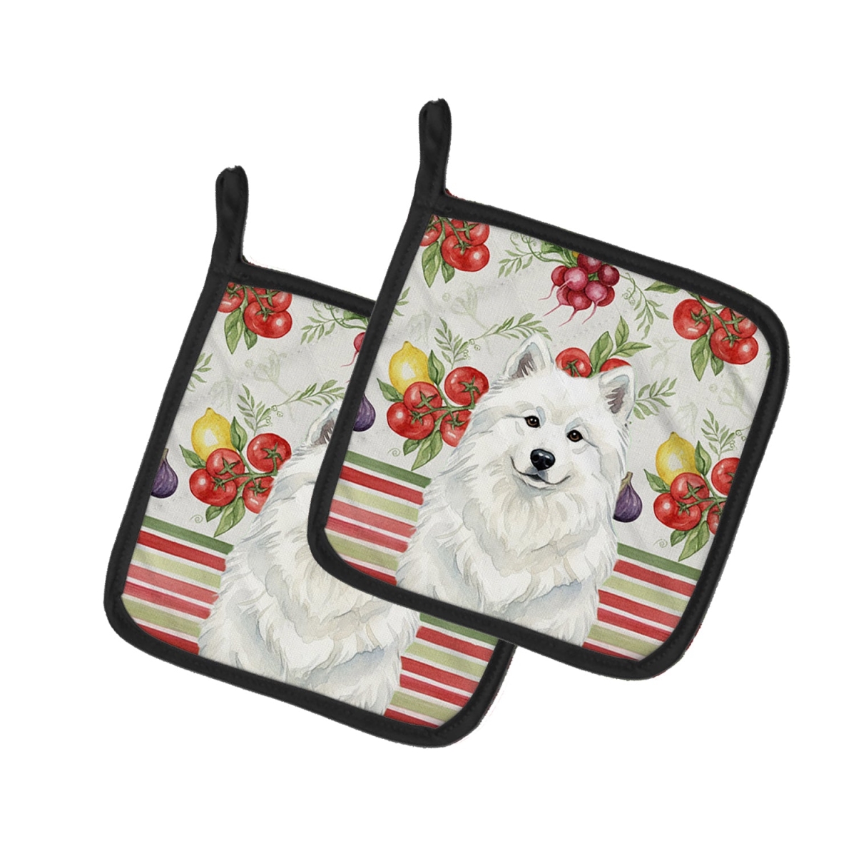 Picture of Carolines Treasures WDK8399PTHD Unisex Adult White Samoyed Vegetables Pot Holders - 7.5 x 7.5 in. - Set of 2