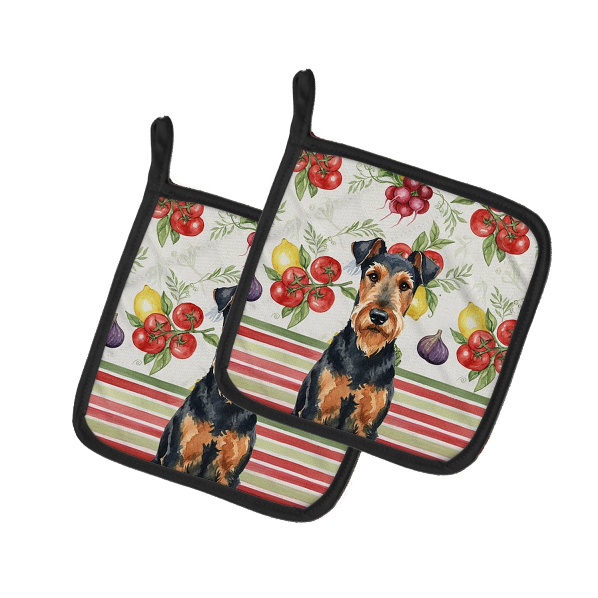 Picture of Carolines Treasures WDK8067PTHD Unisex Adult Airedale Terrier Vegetables Pot Holders - 7.5 x 7.5 in. - Set of 2