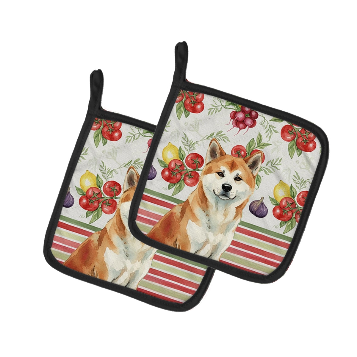 Picture of Carolines Treasures WDK8070PTHD Unisex Adult Red Akita Vegetables Pot Holders - 7.5 x 7.5 in. - Set of 2