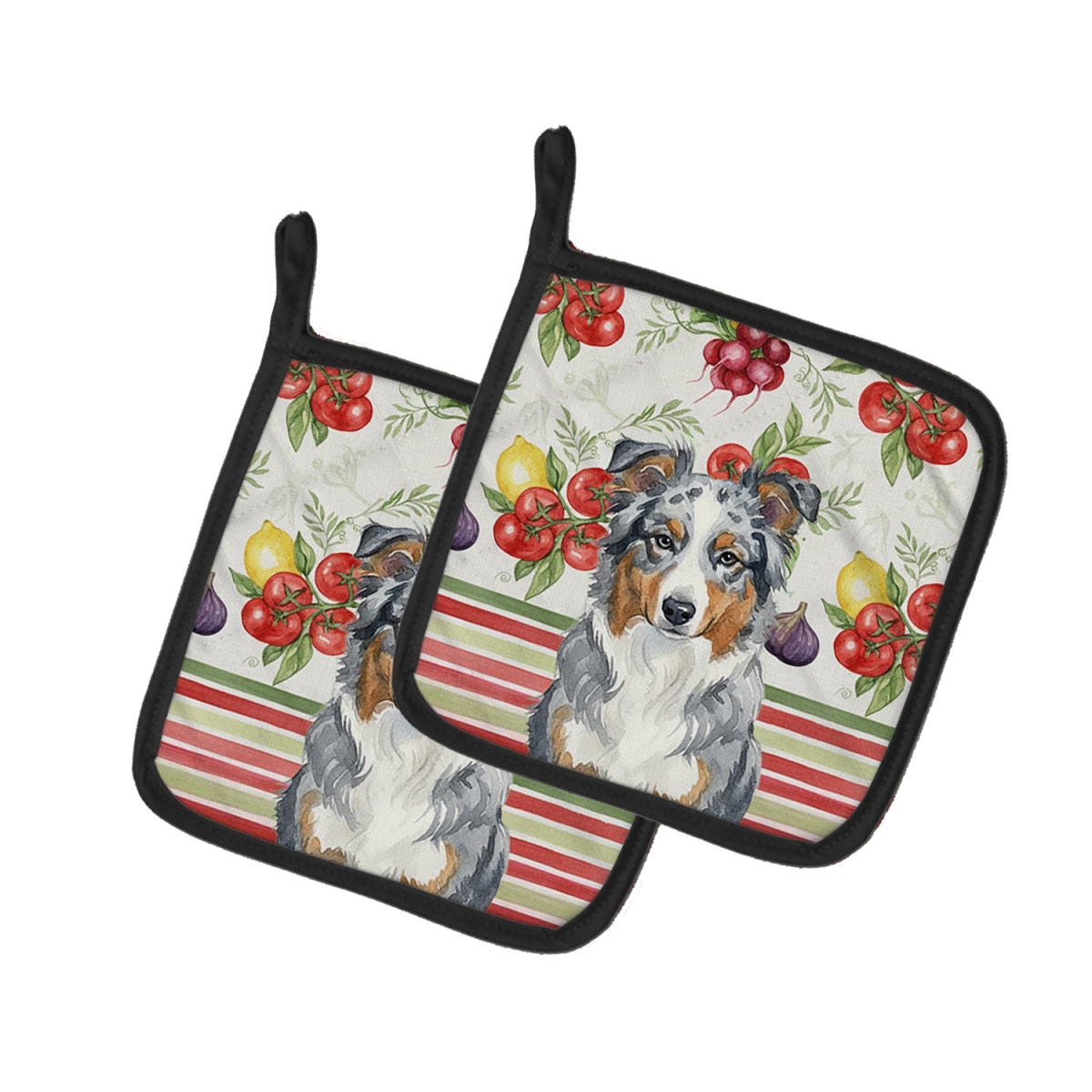 Picture of Carolines Treasures WDK8080PTHD Unisex Adult Blue Merle American Shepherd Vegetables Pot Holders - 7.5 x 7.5 in. - Set of 2