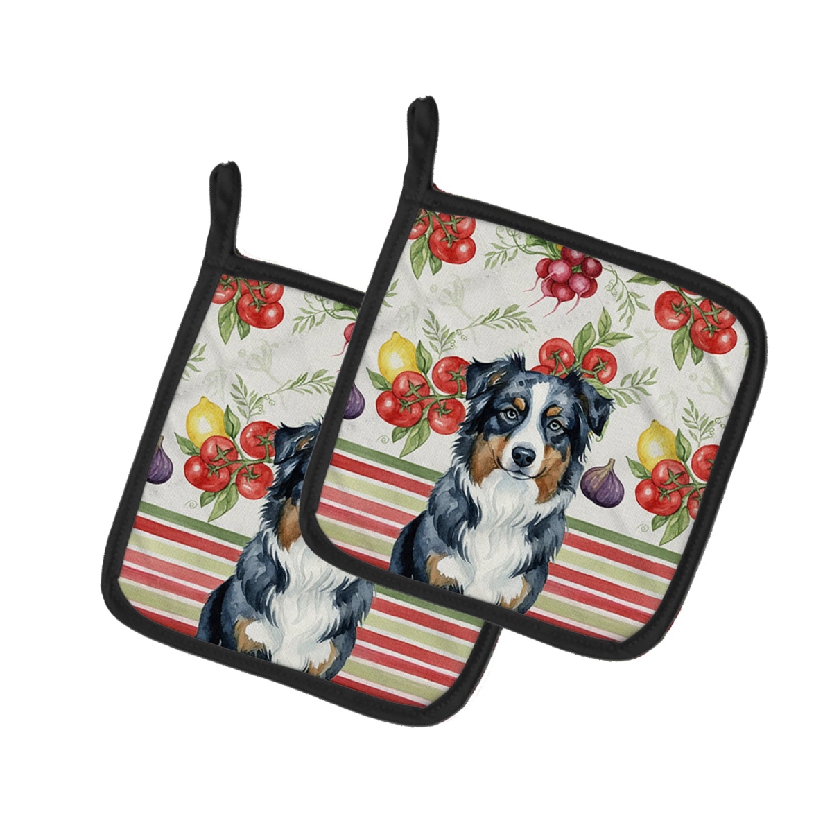 Picture of Carolines Treasures WDK8089PTHD Unisex Adult Black Australian Shepherd Vegetables Pot Holders - 7.5 x 7.5 in. - Set of 2