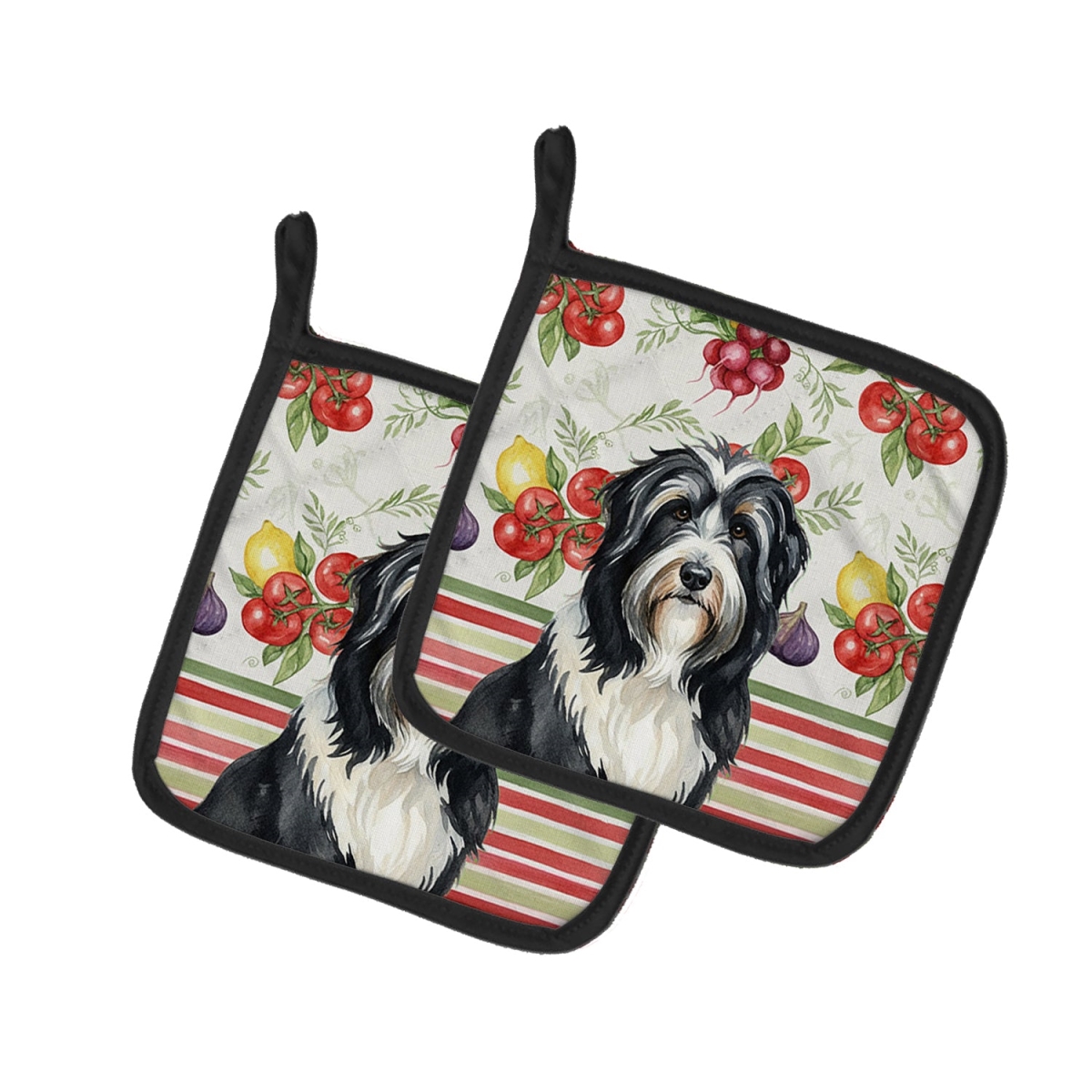 Picture of Carolines Treasures WDK8101PTHD Unisex Adult Black Bearded Collie Vegetables Pot Holders - 7.5 x 7.5 in. - Set of 2