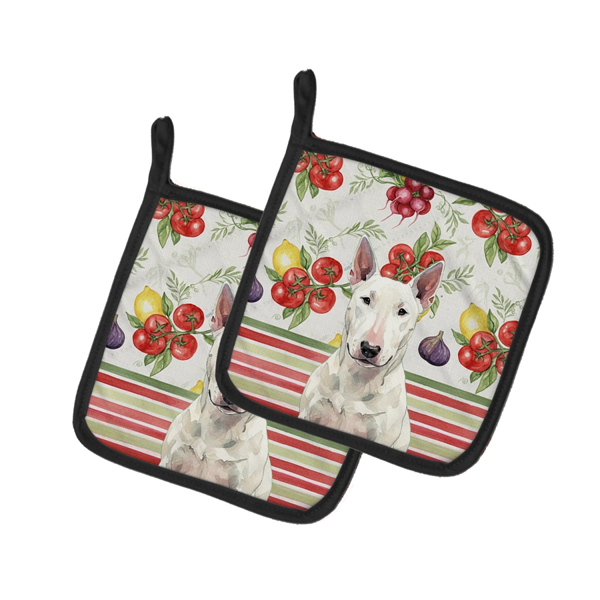Picture of Carolines Treasures WDK8152PTHD Unisex Adult White Bull Terrier Vegetables Pot Holders - 7.5 x 7.5 in. - Set of 2