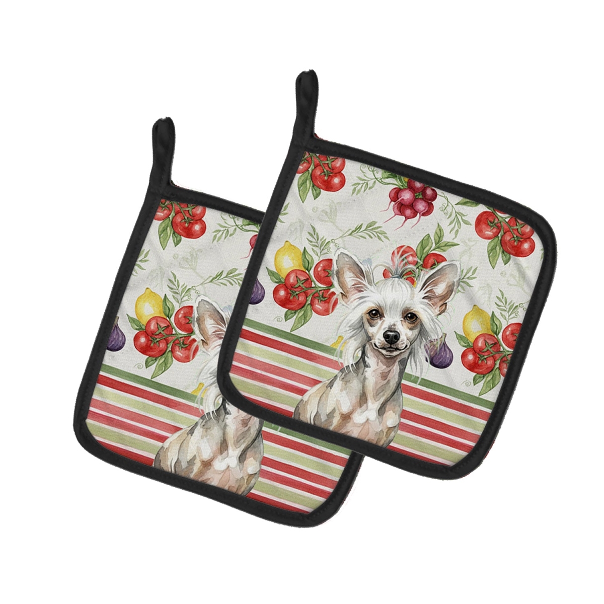 Picture of Carolines Treasures WDK8174PTHD Unisex Adult Hairless Mottled Pattern Chinese Crested Vegetables Pot Holders - 7.5 x 7.5 in. - Set of 2