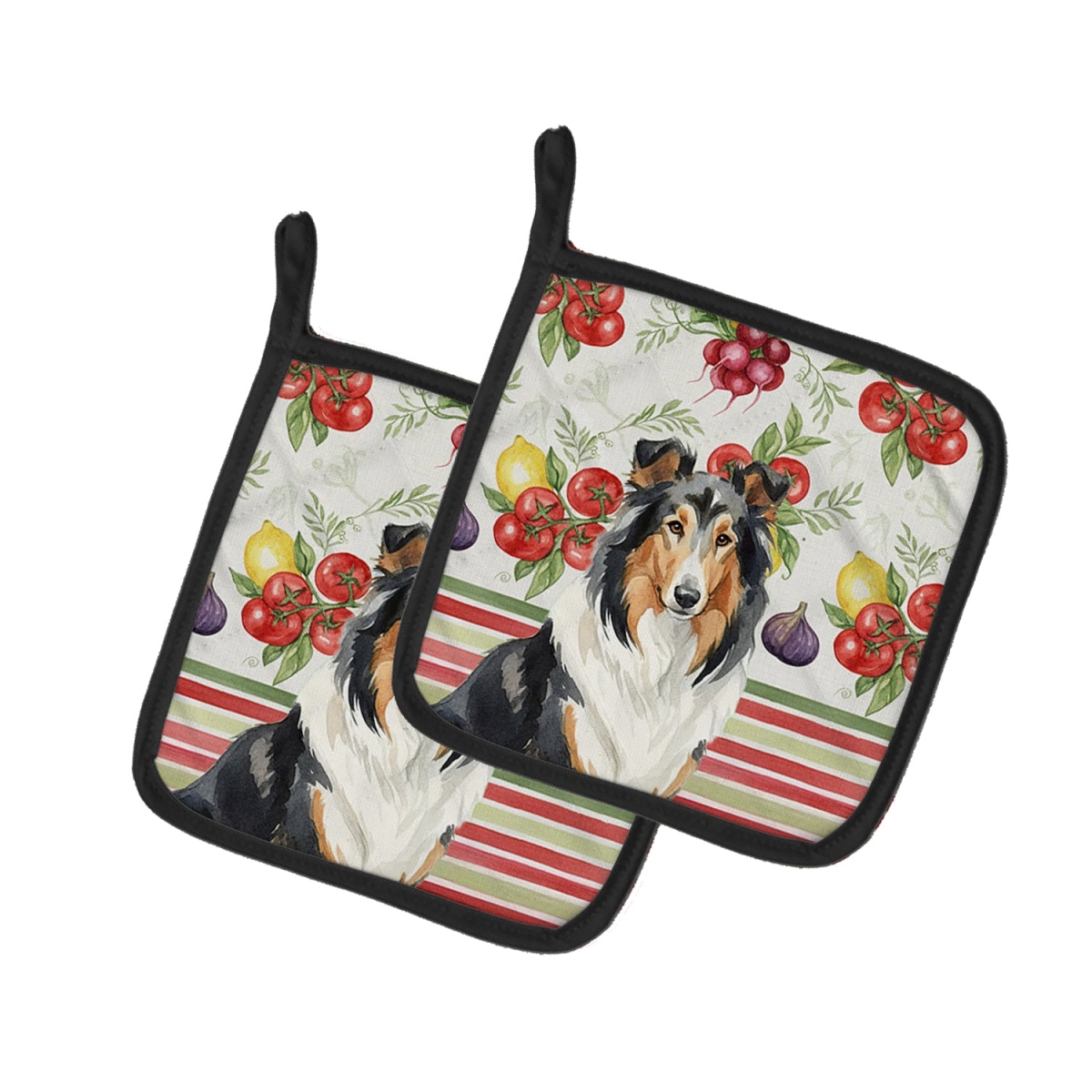 Picture of Carolines Treasures WDK8187PTHD Unisex Adult Tricolor Collie Vegetables Pot Holders - 7.5 x 7.5 in. - Set of 2