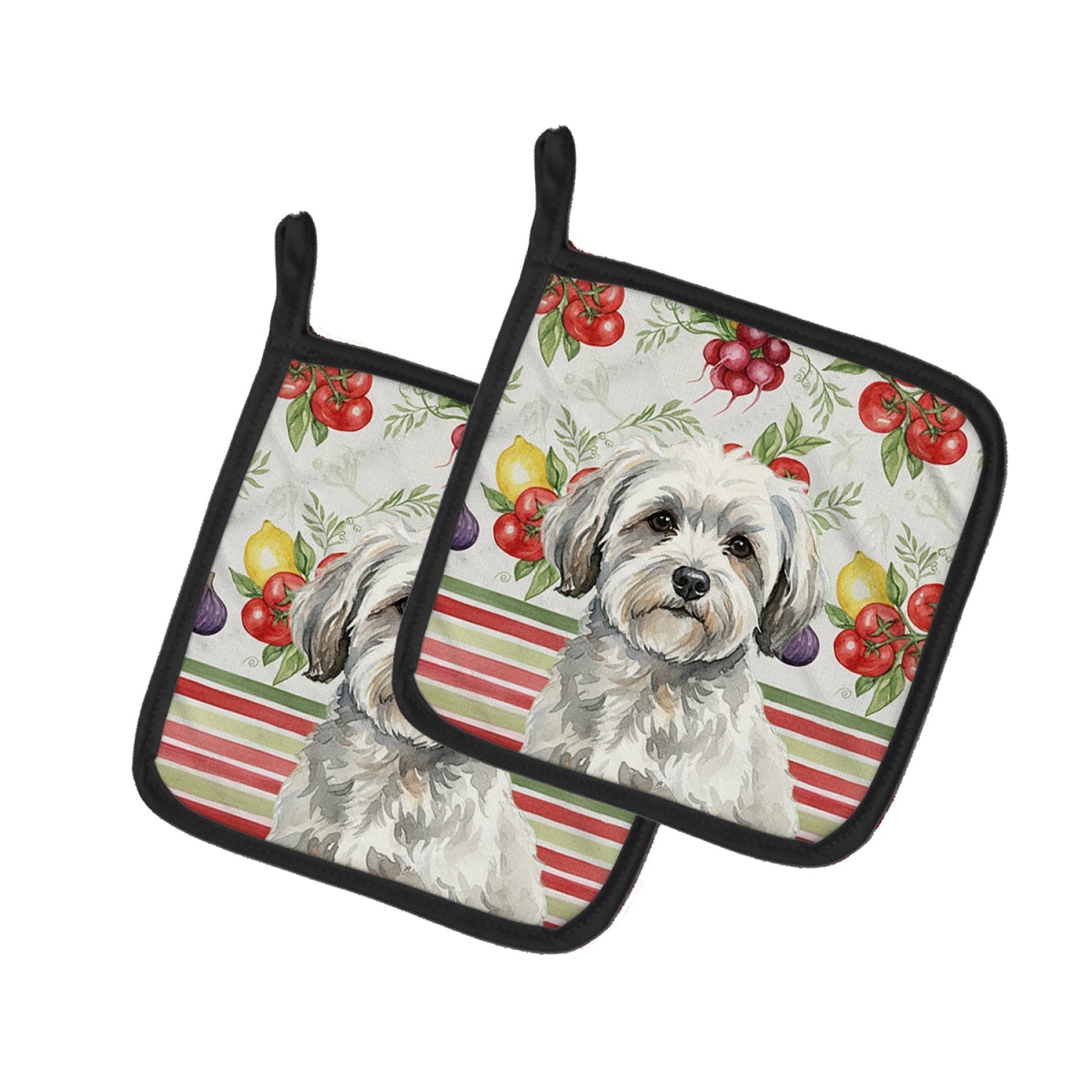 Picture of Carolines Treasures WDK8190PTHD Unisex Adult White with Gray Coton De Tulear Vegetables Pot Holders - 7.5 x 7.5 in. - Set of 2