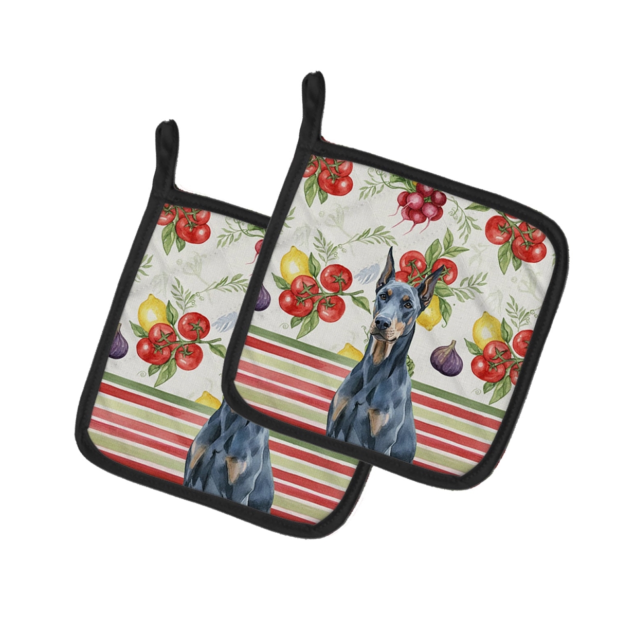 Picture of Carolines Treasures WDK8206PTHD Unisex Adult Blue Doberman Pinscher Vegetables Pot Holders - 7.5 x 7.5 in. - Set of 2