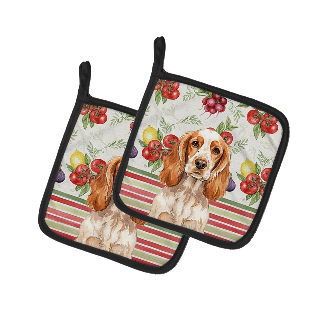Picture of Carolines Treasures WDK8222PTHD Unisex Adult Orange Roan English Cocker Spaniel Vegetables Pot Holders - 7.5 x 7.5 in. - Set of 2