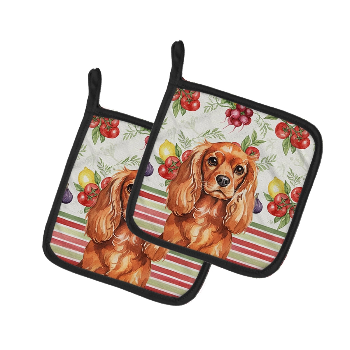 Picture of Carolines Treasures WDK8236PTHD Unisex Adult Ruby English Toy Spaniel Vegetables Pot Holders - 7.5 x 7.5 in. - Set of 2