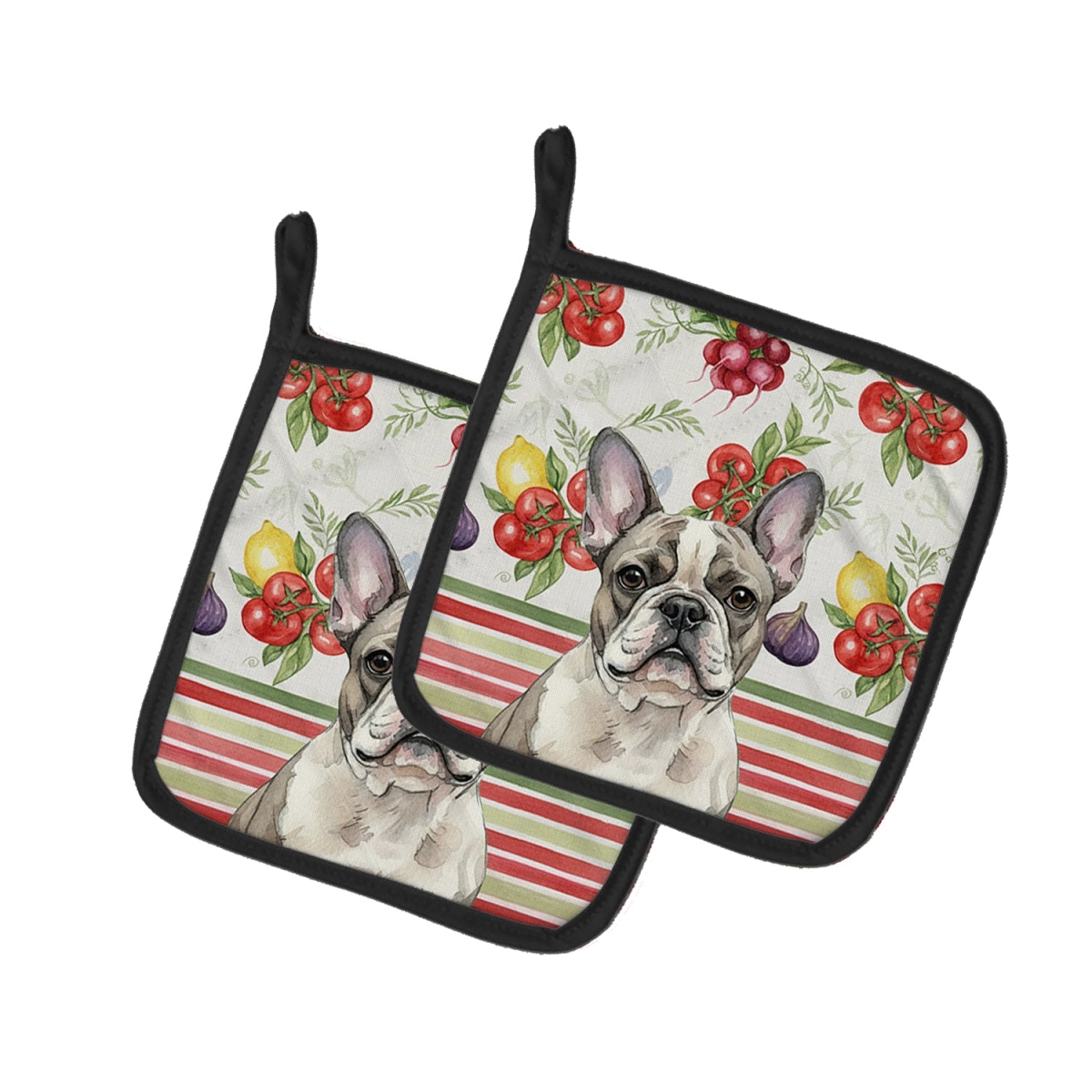 Picture of Carolines Treasures WDK8241PTHD Unisex Adult Pied French Bulldog Vegetables Pot Holders - 7.5 x 7.5 in. - Set of 2