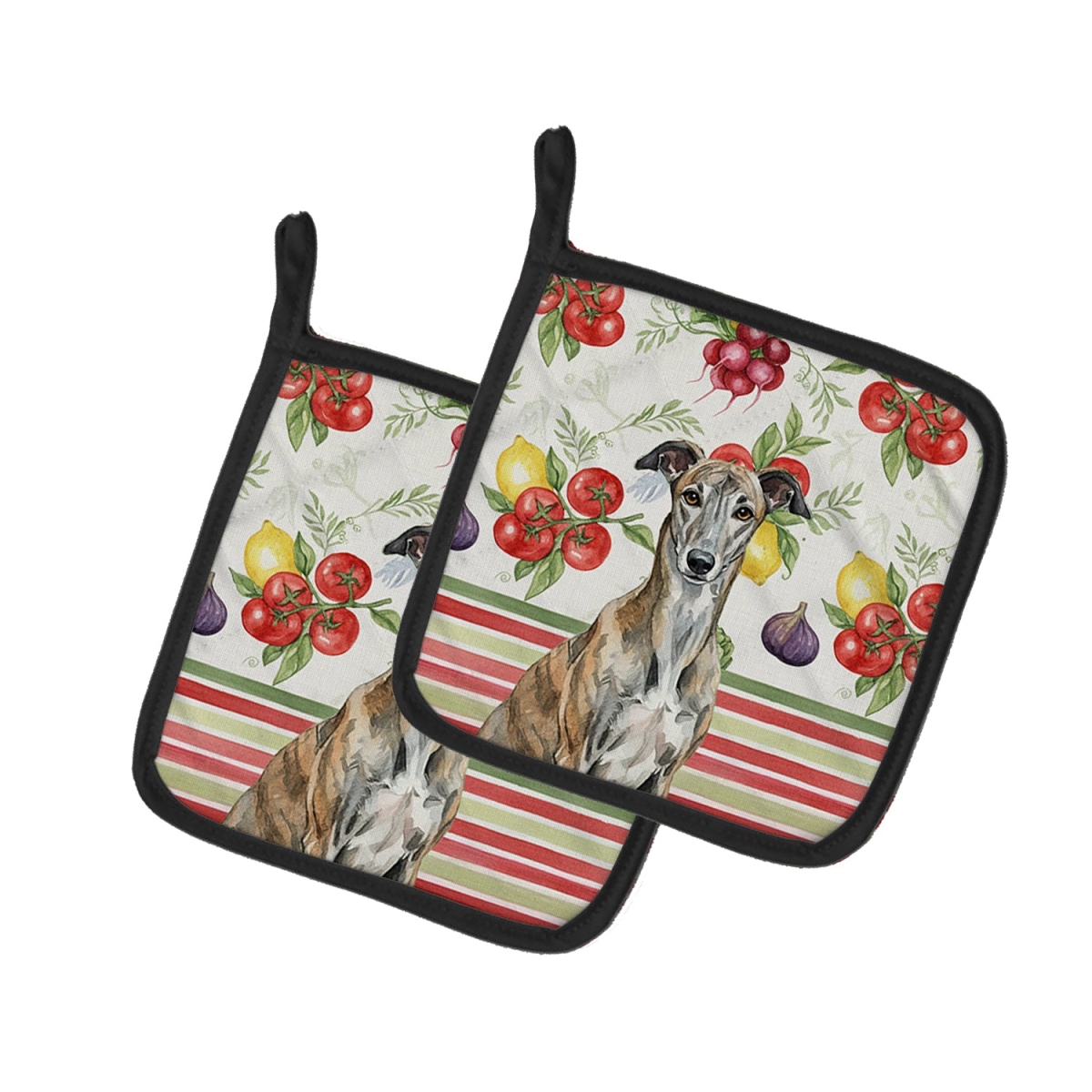 Picture of Carolines Treasures WDK8263PTHD Unisex Adult Brindle Greyhound Vegetables Pot Holders - 7.5 x 7.5 in. - Set of 2