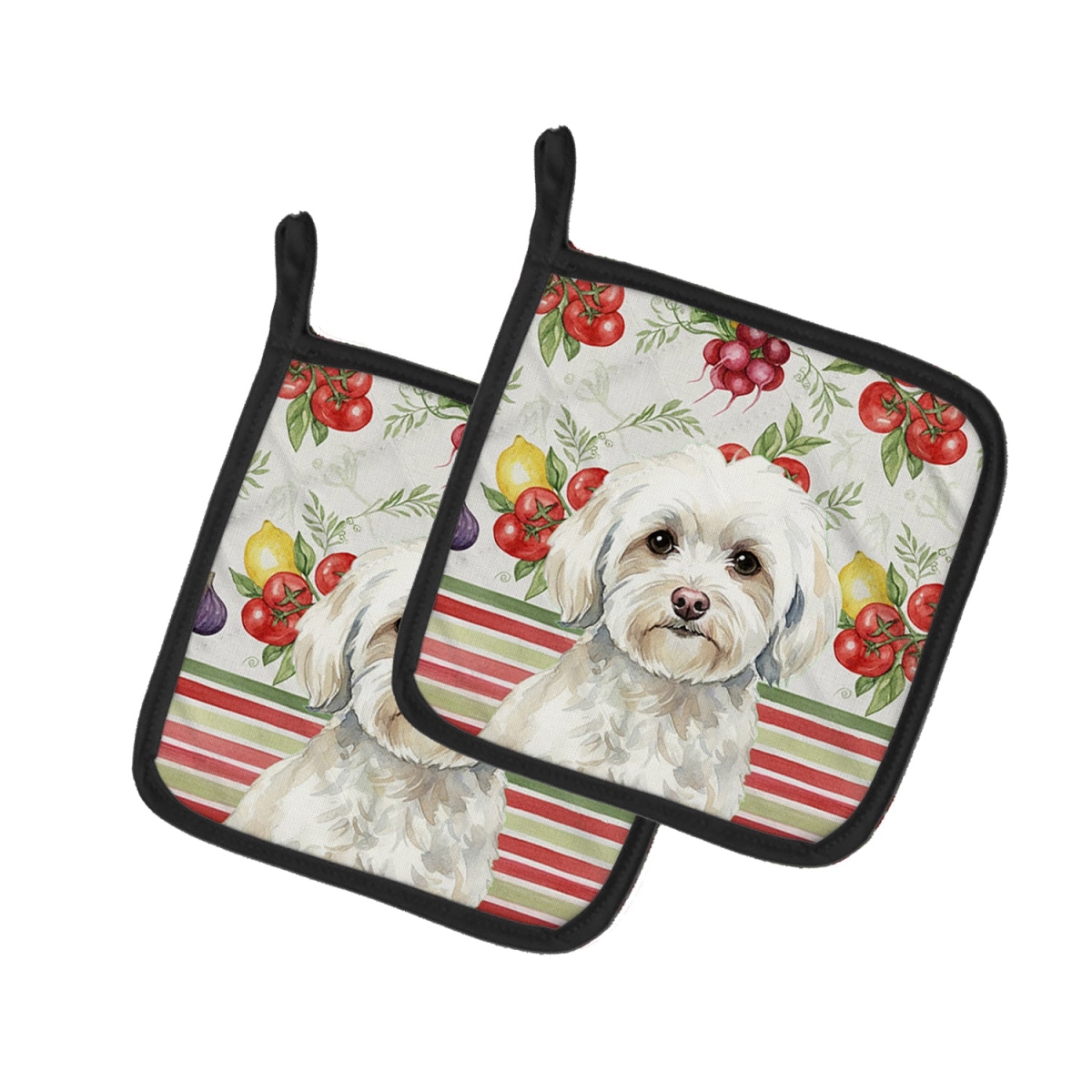 Picture of Carolines Treasures WDK8270PTHD Unisex Adult White Havanese Vegetables Pot Holders - 7.5 x 7.5 in. - Set of 2