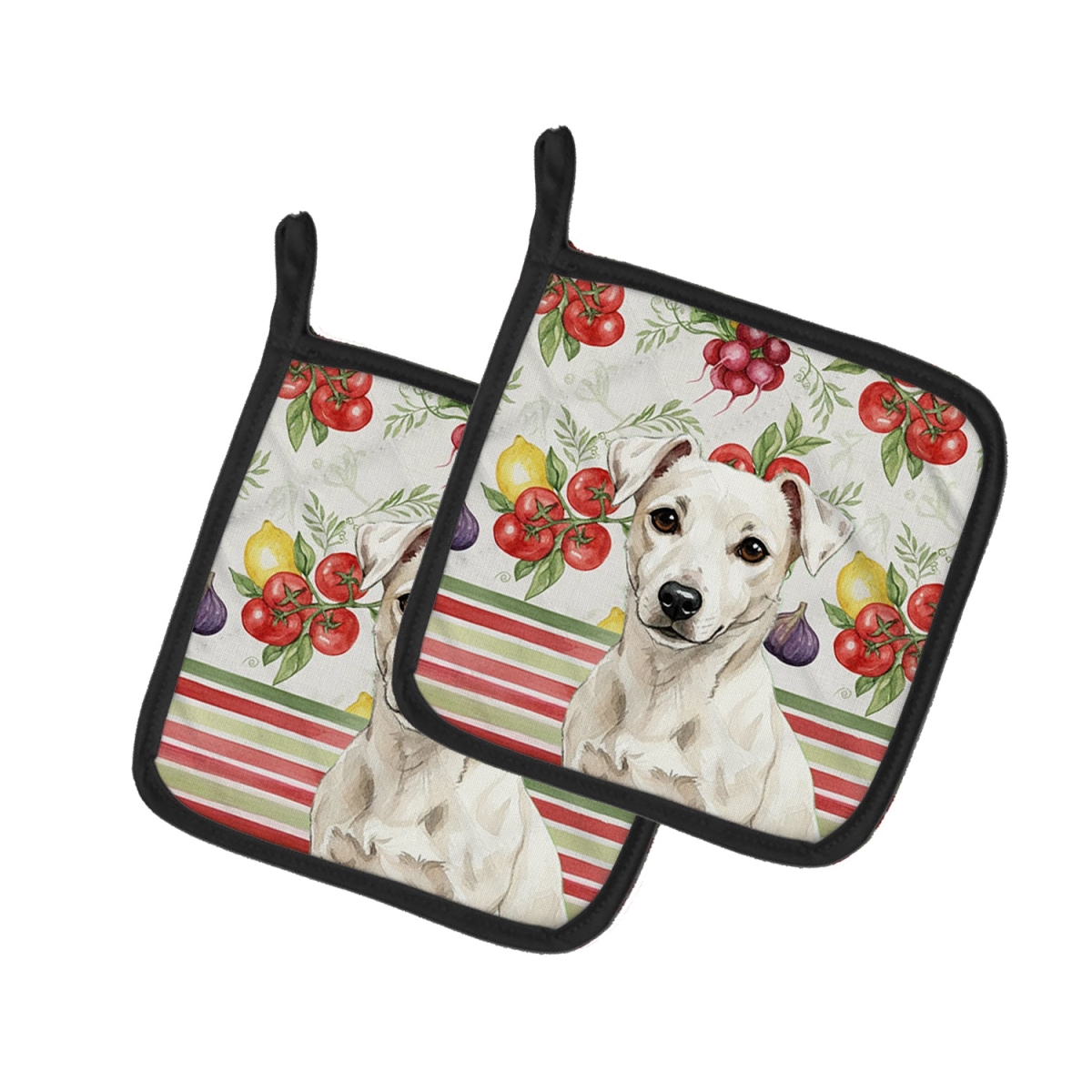Picture of Carolines Treasures WDK8284PTHD Unisex Adult White Jack Russell Terrier Vegetables Pot Holders - 7.5 x 7.5 in. - Set of 2
