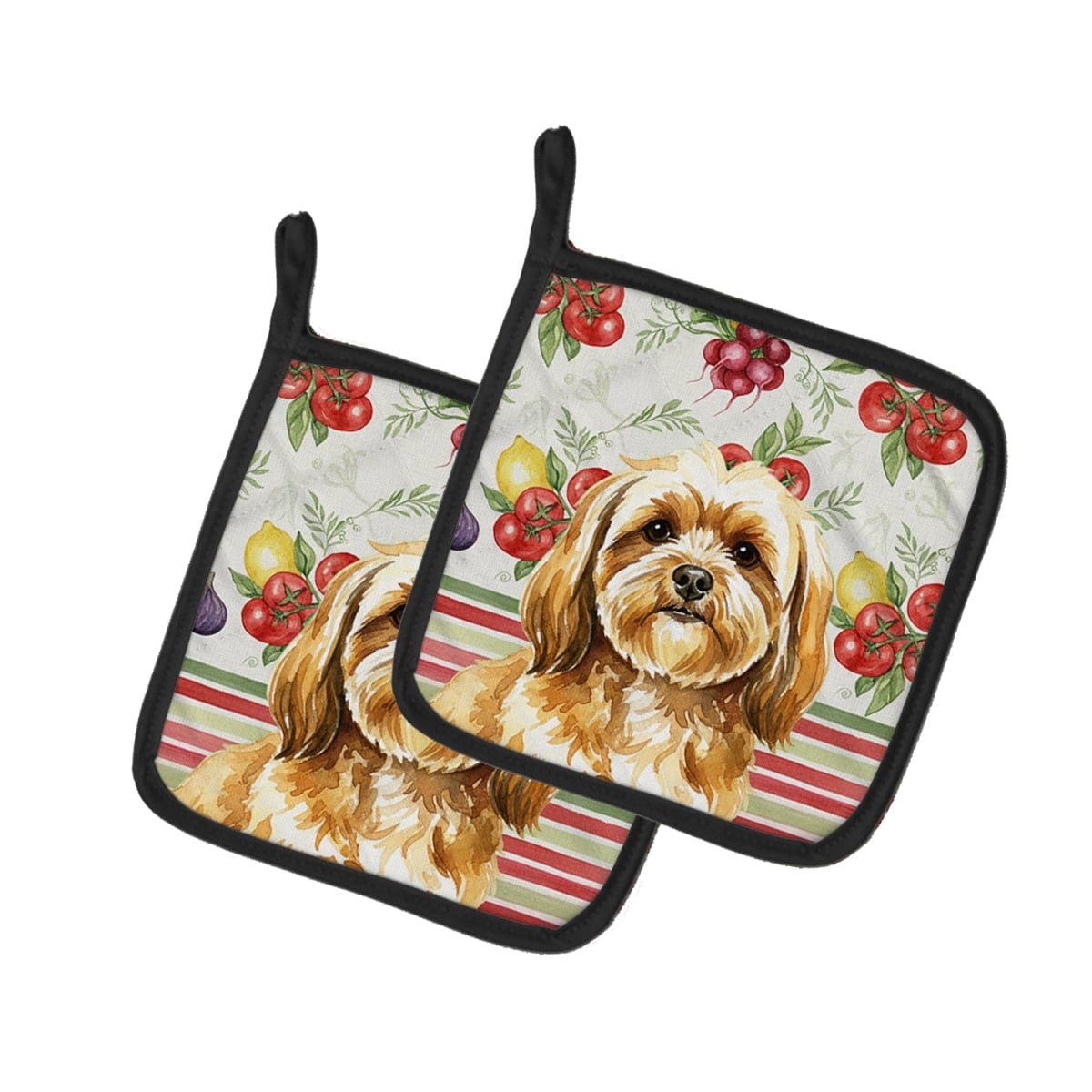 Picture of Carolines Treasures WDK8303PTHD Unisex Adult Gold Lhasa Apso Vegetables Pot Holders - 7.5 x 7.5 in. - Set of 2
