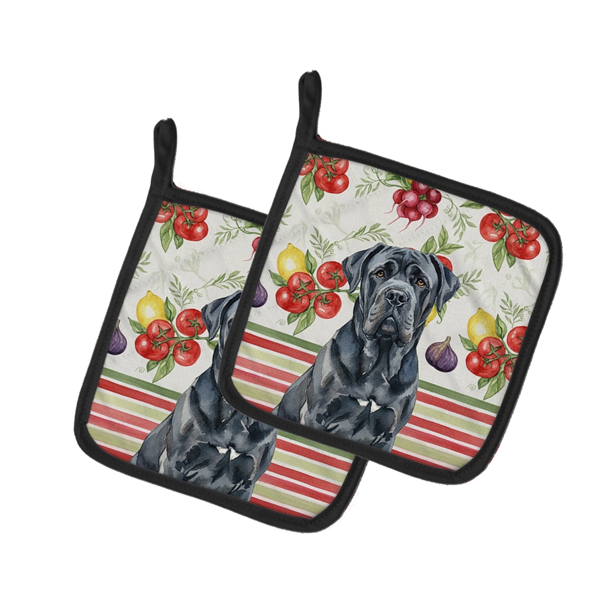 Picture of Carolines Treasures WDK8321PTHD Unisex Adult Black Neapolitan Mastiff Vegetables Pot Holders - 7.5 x 7.5 in. - Set of 2