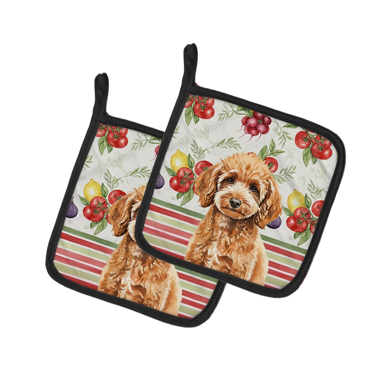 Picture of Carolines Treasures WDK8363PTHD Unisex Adult Miniature Apricot Poodle Vegetables Pot Holders - 7.5 x 7.5 in. - Set of 2