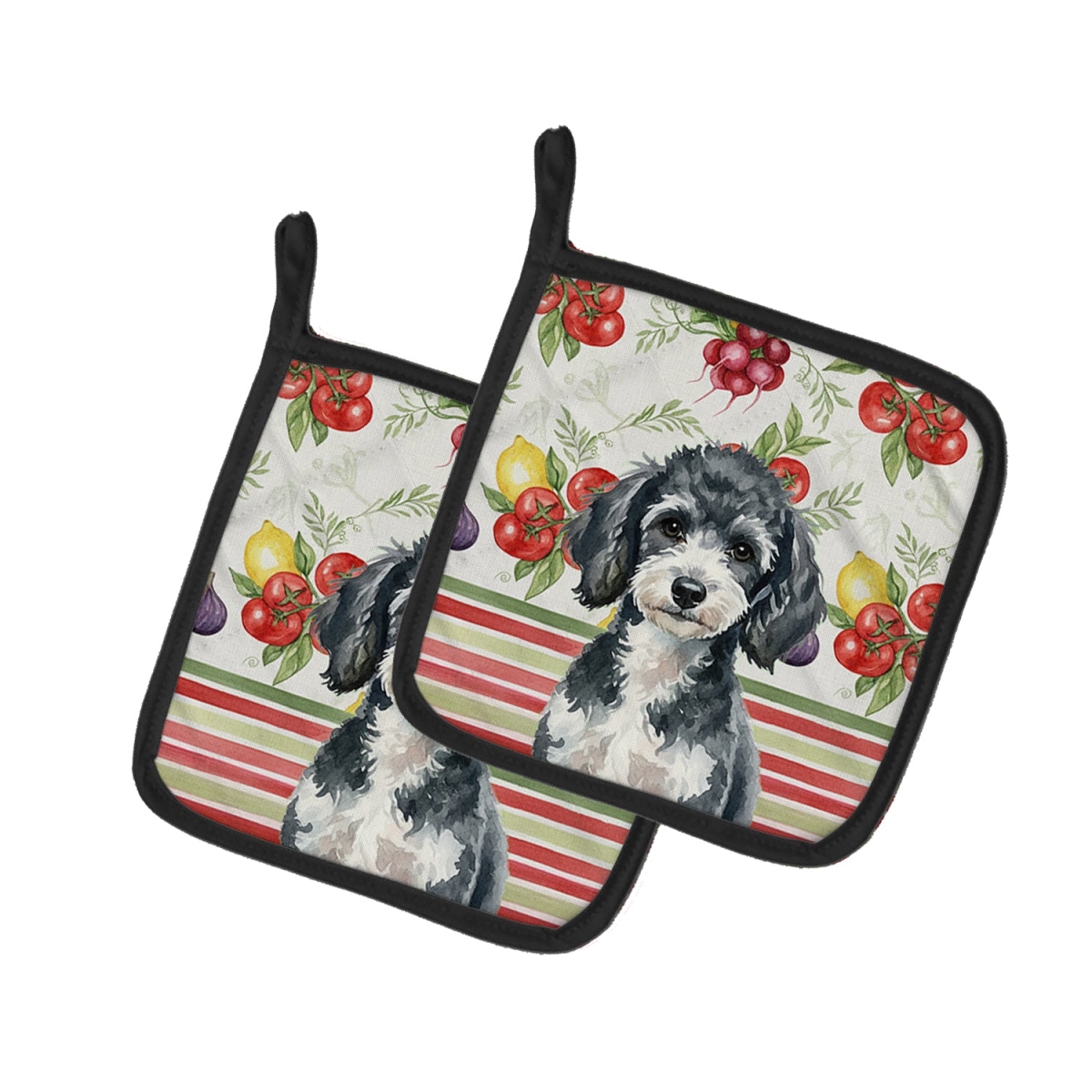 Picture of Carolines Treasures WDK8365PTHD Unisex Adult Miniature Parti Poodle Vegetables Pot Holders - 7.5 x 7.5 in. - Set of 2