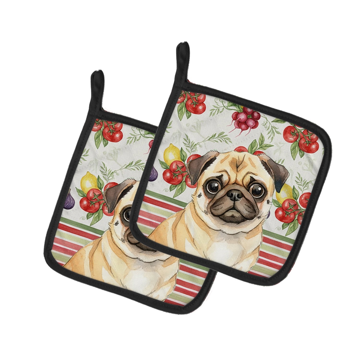 Picture of Carolines Treasures WDK8382PTHD Unisex Adult Fawn Pug Vegetables Pot Holders - 7.5 x 7.5 in. - Set of 2