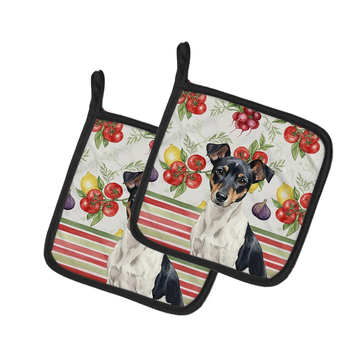 Picture of Carolines Treasures WDK8383PTHD Unisex Adult Black & White Rat Terrier Vegetables Pot Holders - 7.5 x 7.5 in. - Set of 2