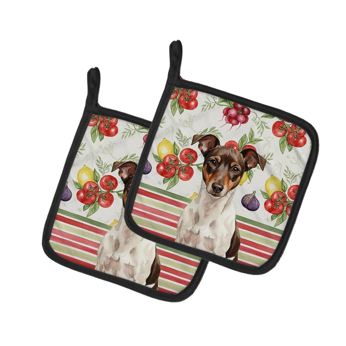 Picture of Carolines Treasures WDK8384PTHD Unisex Adult Chocolate & White Rat Terrier Vegetables Pot Holders - 7.5 x 7.5 in. - Set of 2