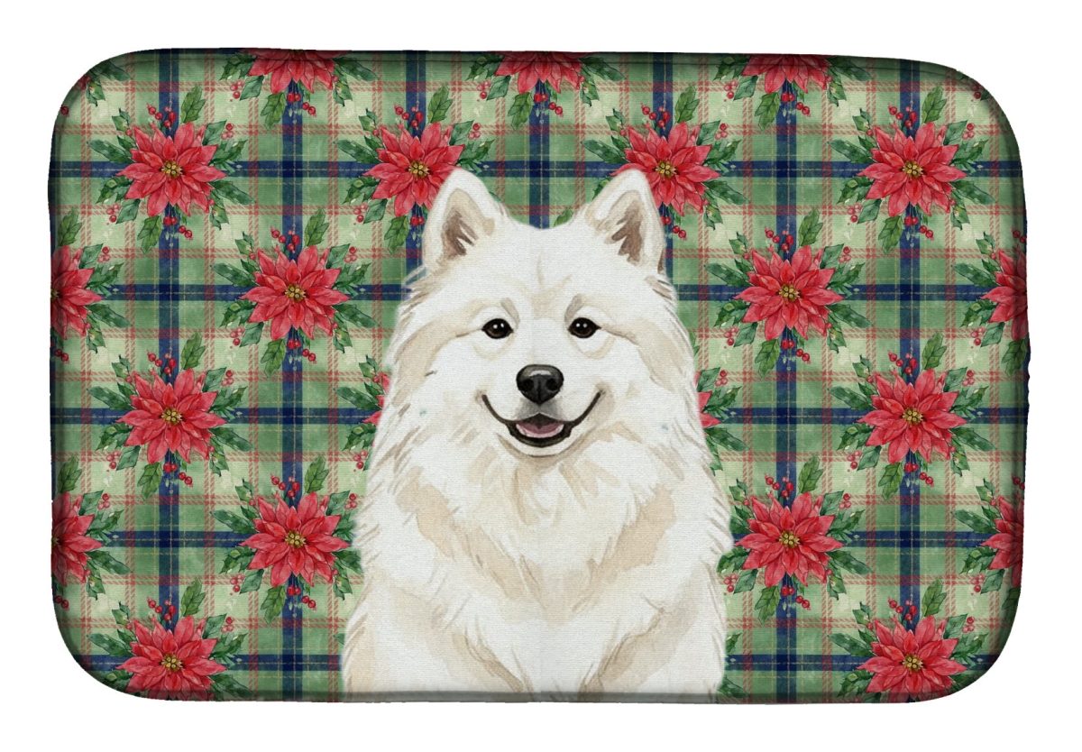Picture of Carolines Treasures WDK8798DDM Unisex Adult Cream Samoyed Christmas Poinsettias Dish Drying Mat - 21 x 14 in.