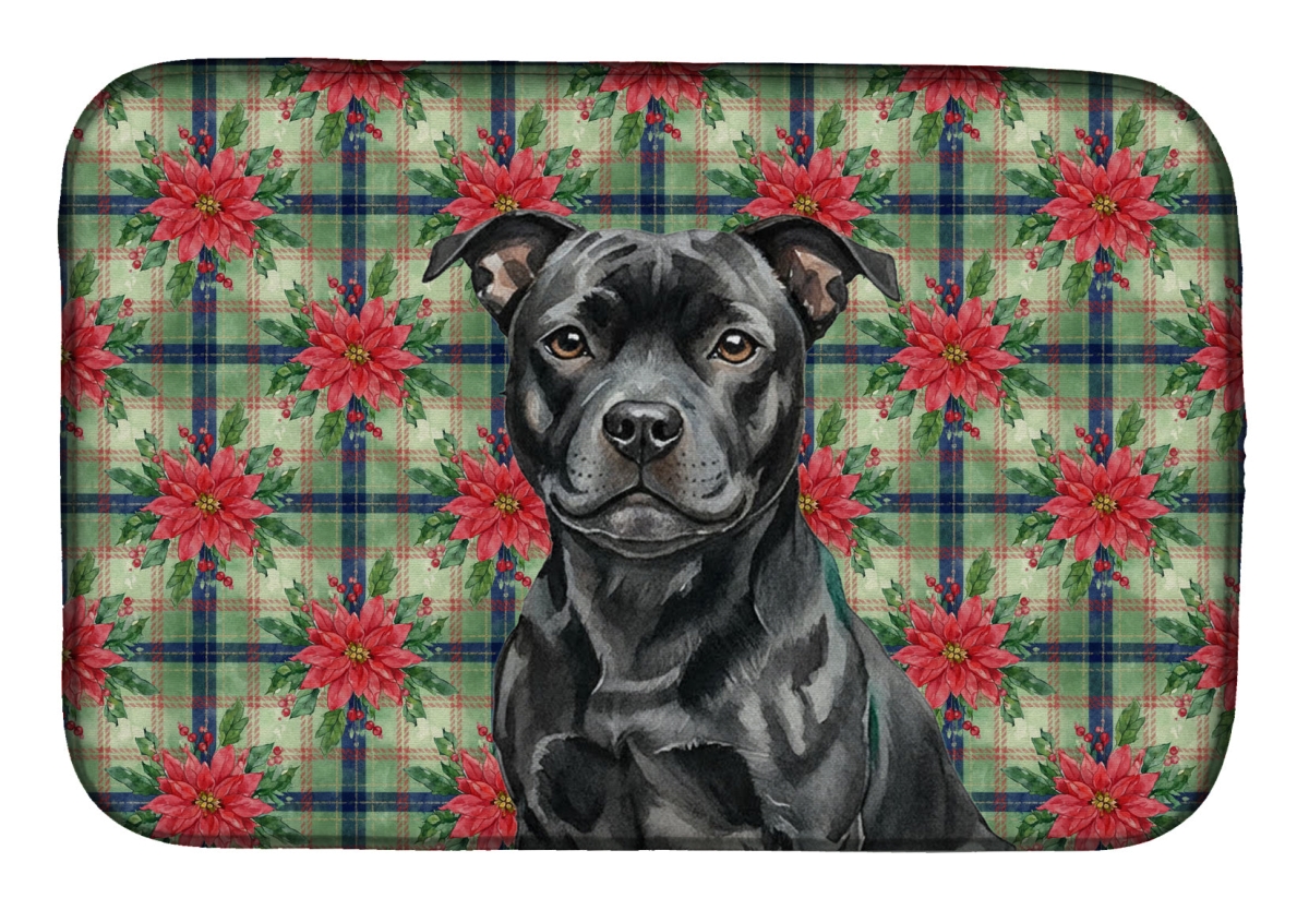 Picture of Carolines Treasures WDK8828DDM Unisex Adult Black Staffordshire Bull Terrier Christmas Poinsettias Dish Drying Mat - 21 x 14 in.