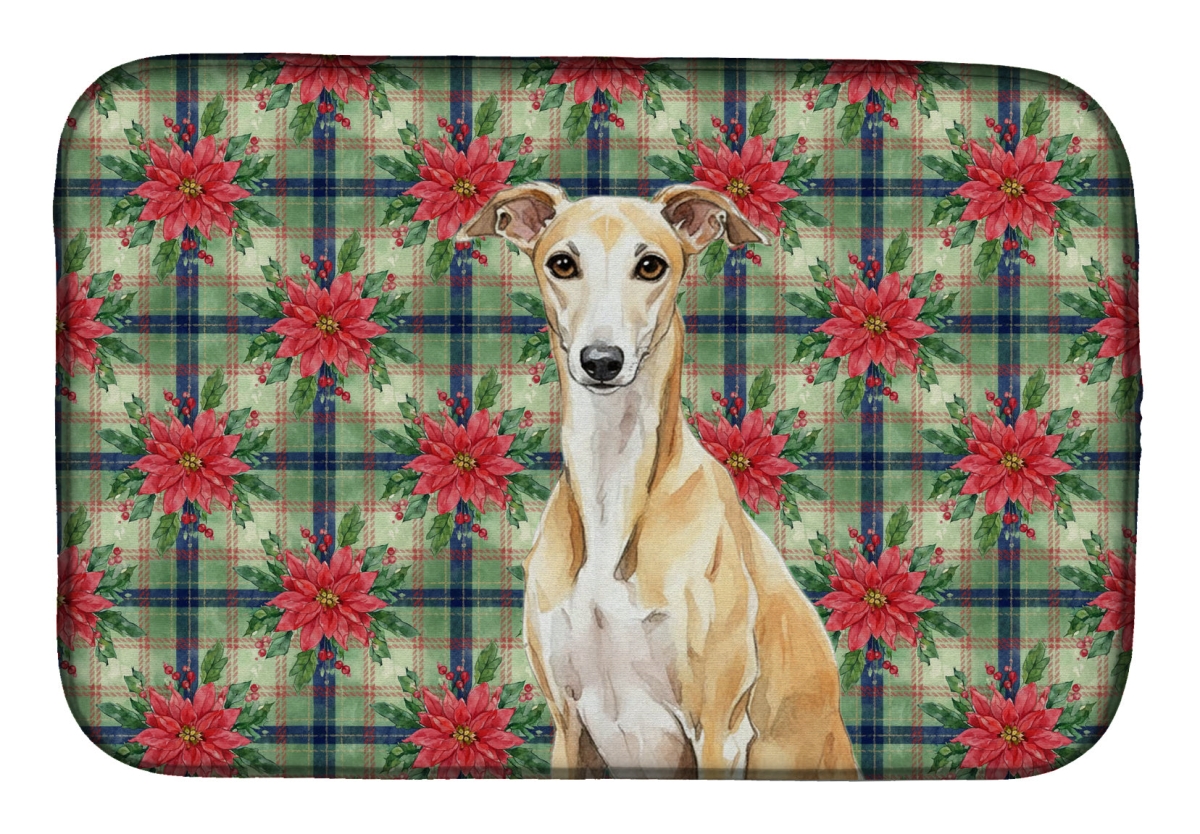 Picture of Carolines Treasures WDK8854DDM Unisex Adult Fawn Whippet Christmas Poinsettias Dish Drying Mat - 21 x 14 in.