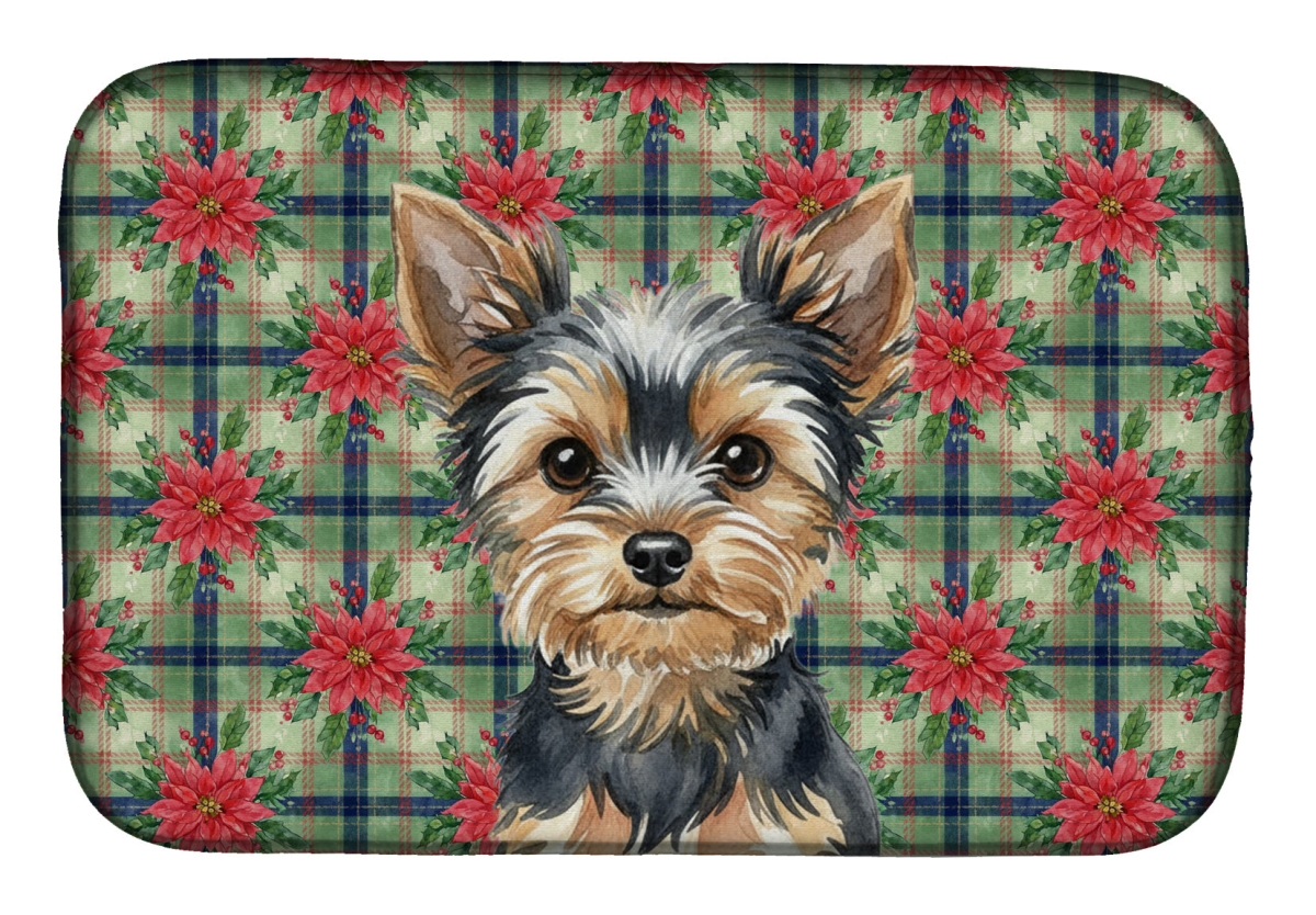 Picture of Carolines Treasures WDK8863DDM Unisex Adult Black & Tan Yorkshire Terrier Christmas Poinsettias Dish Drying Mat - 21 x 14 in.