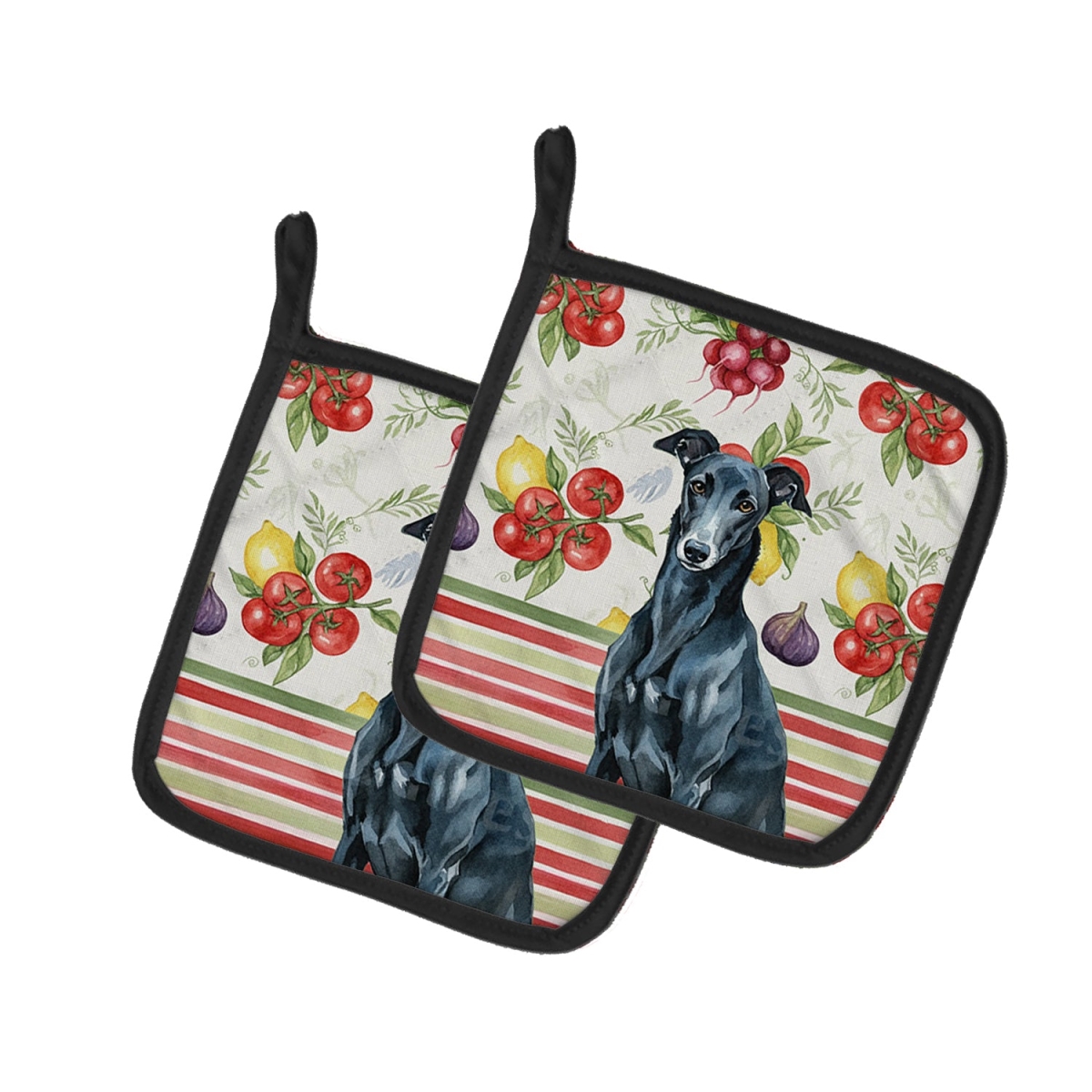 Picture of Carolines Treasures WDK8261PTHD Unisex Adult Black Greyhound Vegetables Pot Holders - 7.5 x 7.5 in. - Set of 2
