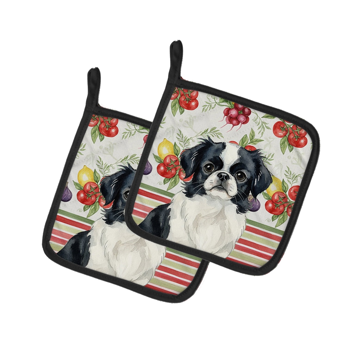 Picture of Carolines Treasures WDK8285PTHD Unisex Adult Black & White Japanese Chin Vegetables Pot Holders - 7.5 x 7.5 in. - Set of 2