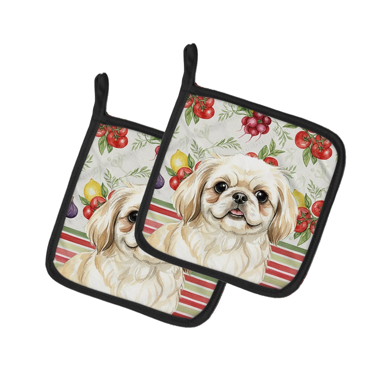 Picture of Carolines Treasures WDK8349PTHD Unisex Adult Cream Pekingese Vegetables Pot Holders - 7.5 x 7.5 in. - Set of 2