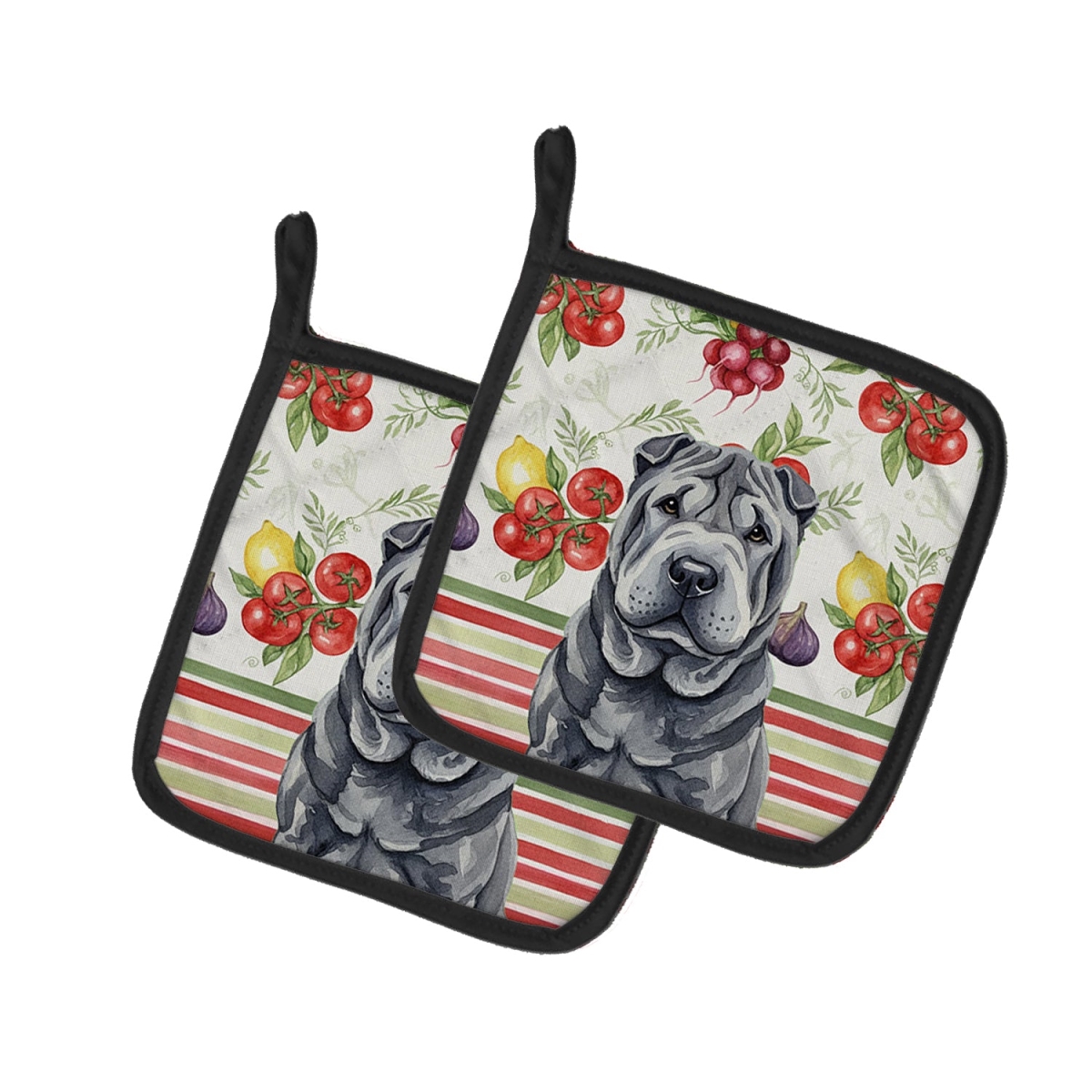 Picture of Carolines Treasures WDK8407PTHD Unisex Adult Black Shar Pei Vegetables Pot Holders - 7.5 x 7.5 in. - Set of 2