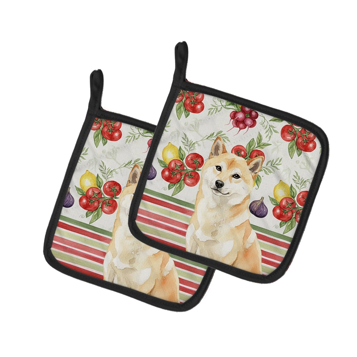 Picture of Carolines Treasures WDK8414PTHD Unisex Adult Cream Shiba Inu Vegetables Pot Holders - 7.5 x 7.5 in. - Set of 2