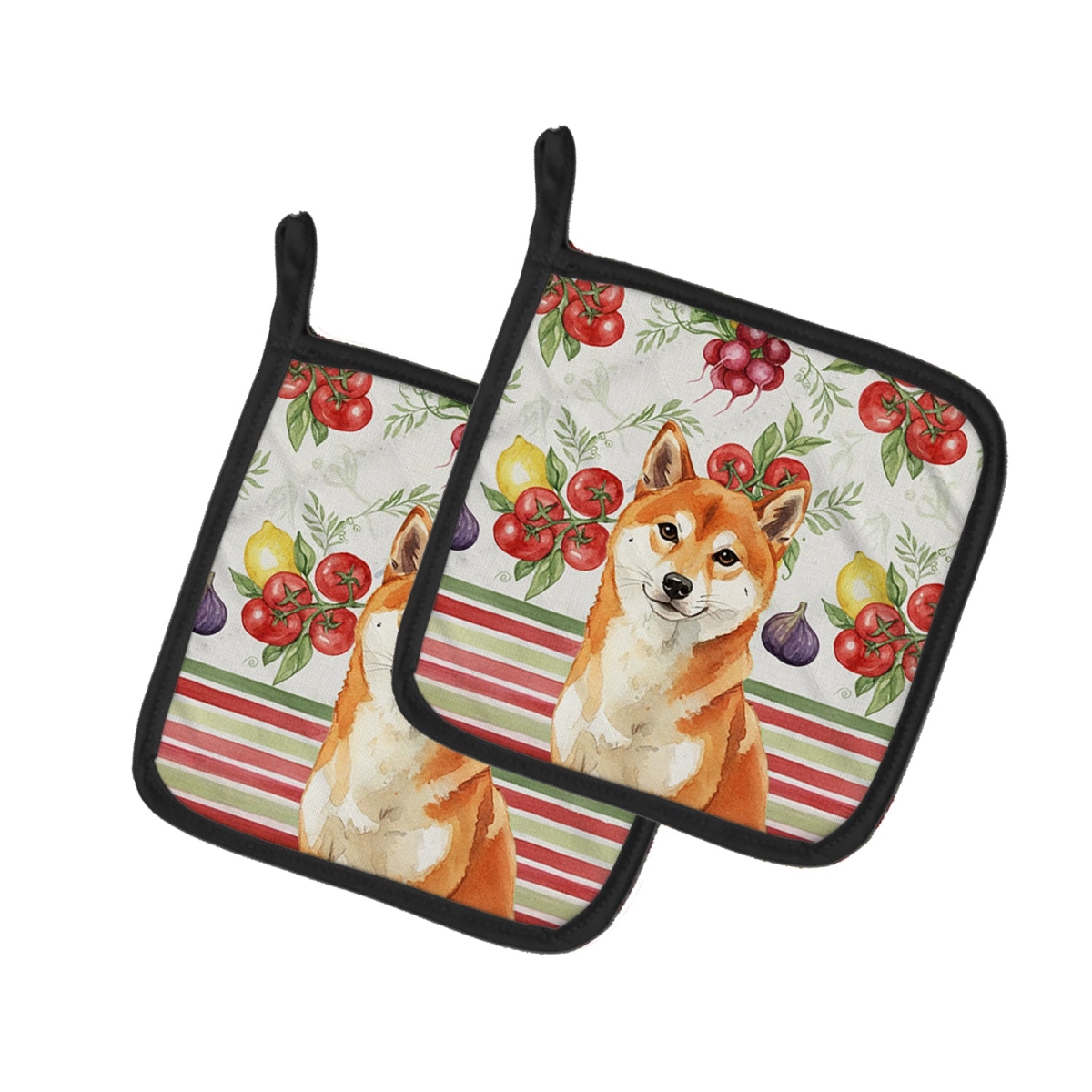 Picture of Carolines Treasures WDK8415PTHD Unisex Adult Red Shiba Inu Vegetables Pot Holders - 7.5 x 7.5 in. - Set of 2