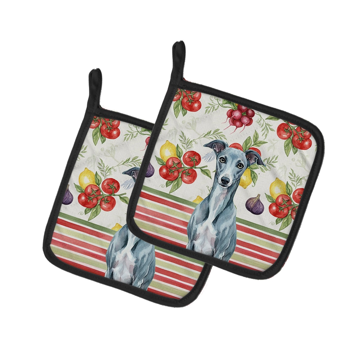 Picture of Carolines Treasures WDK8452PTHD Unisex Adult Blue Whippet Vegetables Pot Holders - 7.5 x 7.5 in. - Set of 2