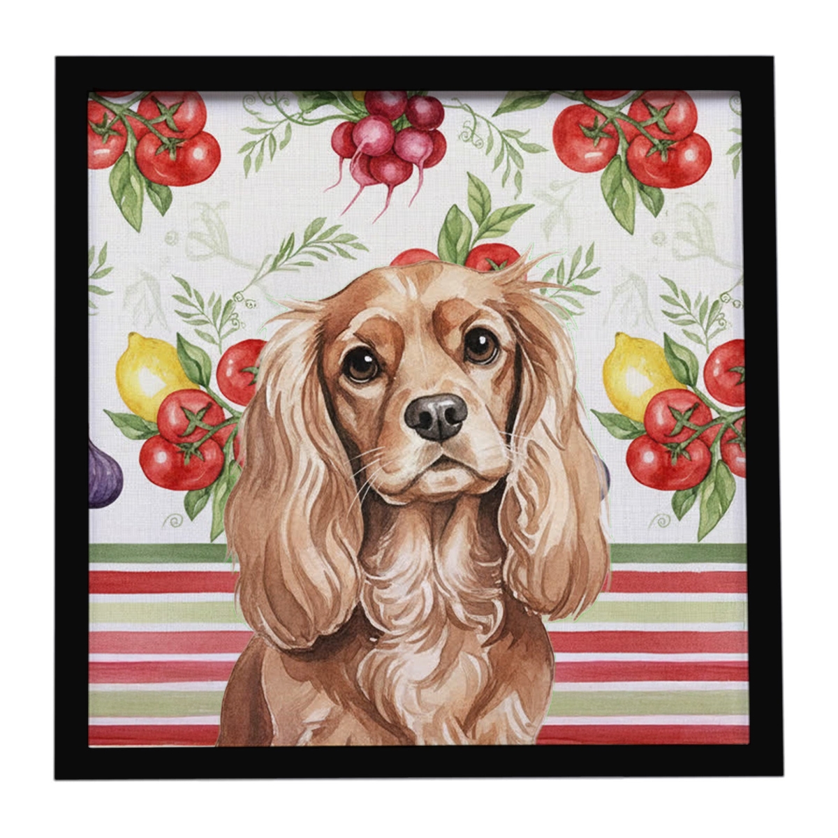 WDK8164MFP88 Unisex Ruby Cavalier Spaniel Vegetables Framed Metal Print - 8 x 8 in.
