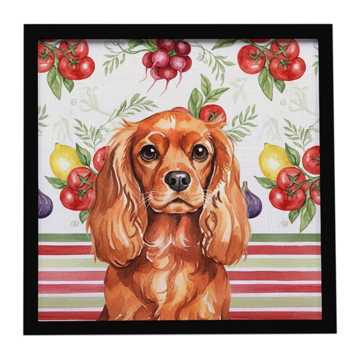 WDK8236MFP88 Unisex Ruby English Toy Spaniel Vegetables Framed Metal Print - 8 x 8 in.