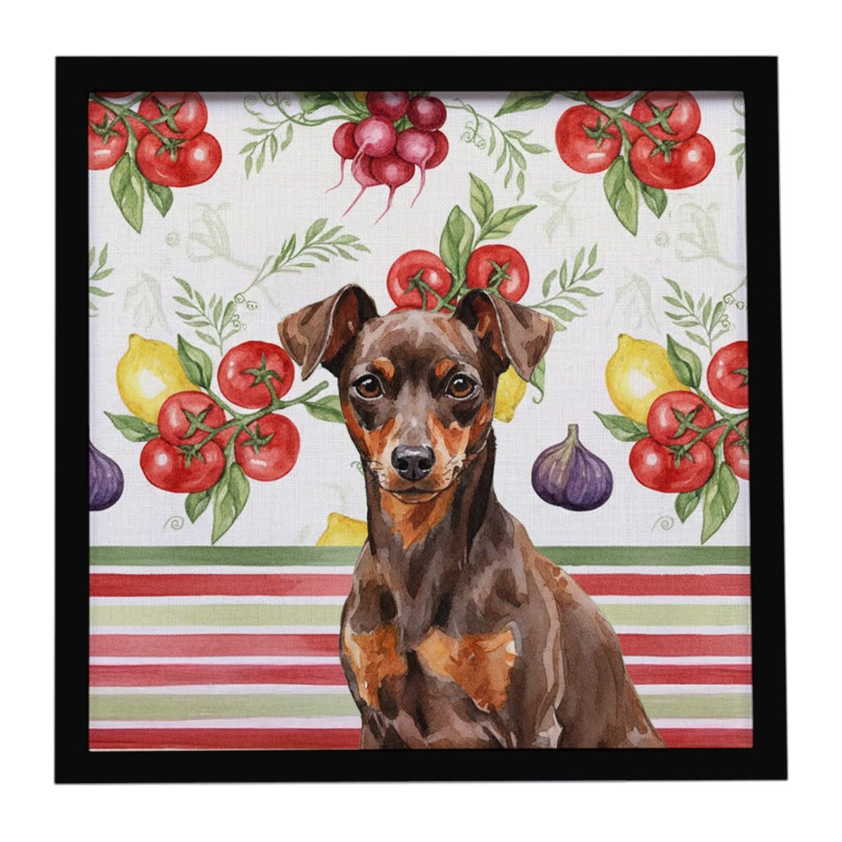 WDK8314MFP88 Unisex Chocolate & Rust Miniature Pinscher Min Pin Vegetables Framed Metal Print - 8 x 8 in.