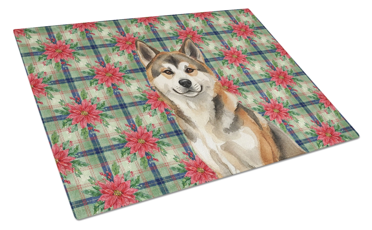 Picture of Carolines Treasures WDK8471LCB Unisex Adult Sesame Akita Christmas Poinsettias Glass Cutting Board - 15 x 12 in.